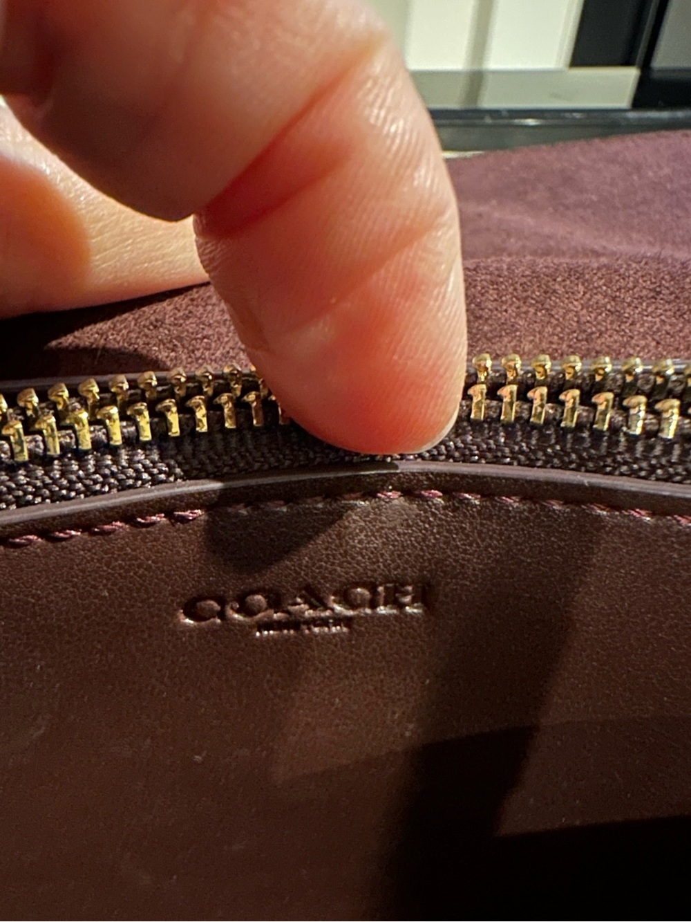 Coach Brown Signature Monogram Clutch with Burgundy Trim - Picture 10 of 16